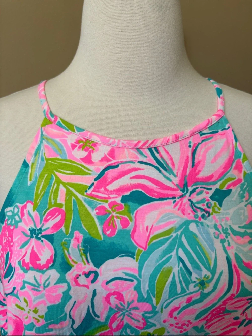 Lilly Pulitzer Pink/Teal Floral Halter A-line Silhouette Knee Length Dress Sz L - Picture 2 of 7